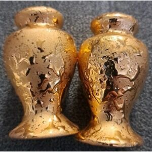 Weeping Gold 22 Karat Salt & Pepper Shakers Original Cork Stoppers Vintage